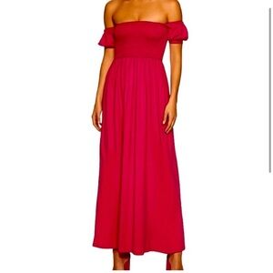 SUSANA MONACO Puff Sleeve Smocked Maxi Dress in Perfect Red NWOT Size L
